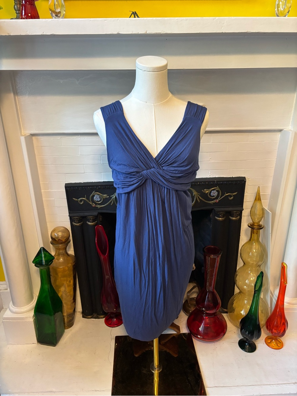 Spense Sleeveless Twist-Front Navy Blue Mini Dress